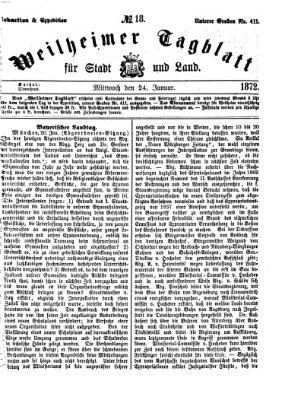 Weilheimer Tagblatt für Stadt und Land Mittwoch 24. Januar 1872