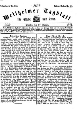 Weilheimer Tagblatt für Stadt und Land Dienstag 30. Januar 1872