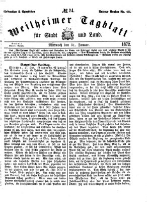 Weilheimer Tagblatt für Stadt und Land Mittwoch 31. Januar 1872