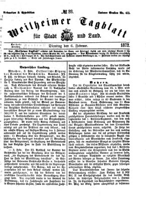 Weilheimer Tagblatt für Stadt und Land Dienstag 6. Februar 1872