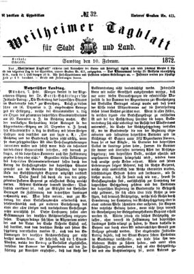 Weilheimer Tagblatt für Stadt und Land Samstag 10. Februar 1872