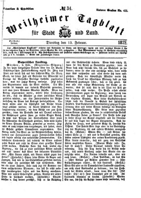 Weilheimer Tagblatt für Stadt und Land Dienstag 13. Februar 1872