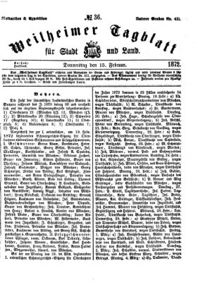 Weilheimer Tagblatt für Stadt und Land Donnerstag 15. Februar 1872