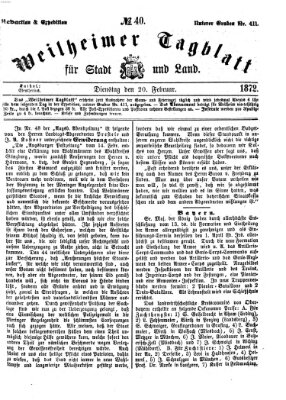 Weilheimer Tagblatt für Stadt und Land Dienstag 20. Februar 1872