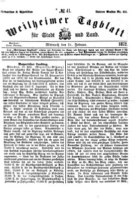 Weilheimer Tagblatt für Stadt und Land Mittwoch 21. Februar 1872