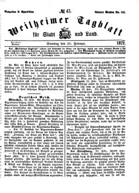 Weilheimer Tagblatt für Stadt und Land Sonntag 25. Februar 1872