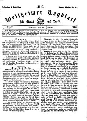 Weilheimer Tagblatt für Stadt und Land Mittwoch 28. Februar 1872