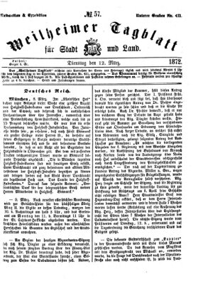 Weilheimer Tagblatt für Stadt und Land Dienstag 12. März 1872