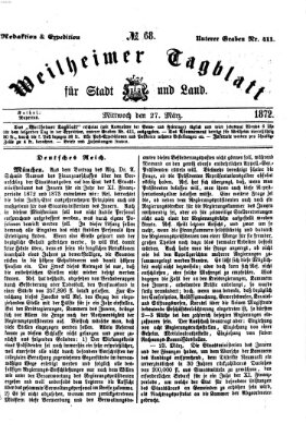 Weilheimer Tagblatt für Stadt und Land Mittwoch 27. März 1872