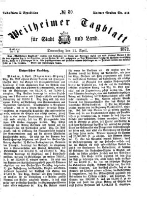 Weilheimer Tagblatt für Stadt und Land Donnerstag 11. April 1872