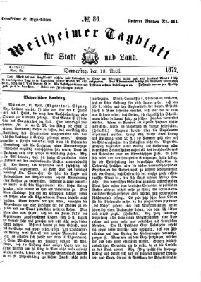 Weilheimer Tagblatt für Stadt und Land Donnerstag 18. April 1872