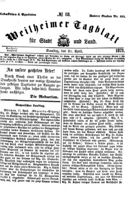 Weilheimer Tagblatt für Stadt und Land Samstag 20. April 1872