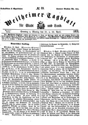 Weilheimer Tagblatt für Stadt und Land Sonntag 21. April 1872