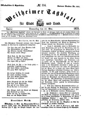 Weilheimer Tagblatt für Stadt und Land Donnerstag 23. Mai 1872