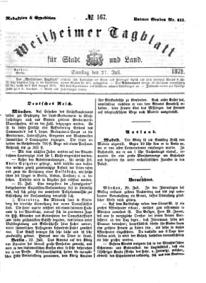 Weilheimer Tagblatt für Stadt und Land Samstag 27. Juli 1872