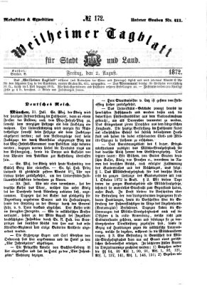 Weilheimer Tagblatt für Stadt und Land Freitag 2. August 1872
