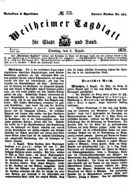 Weilheimer Tagblatt für Stadt und Land Dienstag 6. August 1872