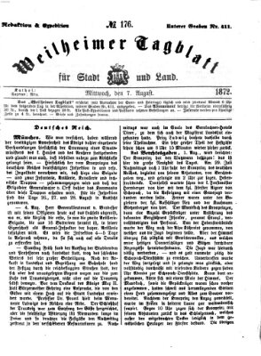 Weilheimer Tagblatt für Stadt und Land Mittwoch 7. August 1872