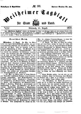 Weilheimer Tagblatt für Stadt und Land Mittwoch 28. August 1872