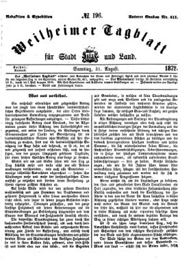 Weilheimer Tagblatt für Stadt und Land Samstag 31. August 1872