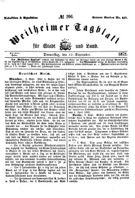 Weilheimer Tagblatt für Stadt und Land Donnerstag 12. September 1872