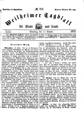 Weilheimer Tagblatt für Stadt und Land Dienstag 17. September 1872