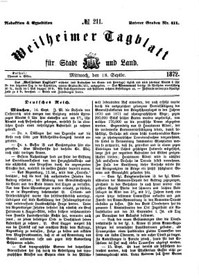 Weilheimer Tagblatt für Stadt und Land Mittwoch 18. September 1872