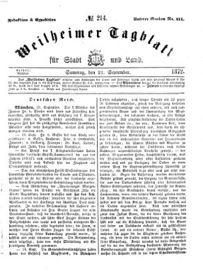 Weilheimer Tagblatt für Stadt und Land Samstag 21. September 1872