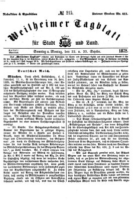 Weilheimer Tagblatt für Stadt und Land Montag 23. September 1872