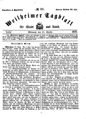 Weilheimer Tagblatt für Stadt und Land Mittwoch 25. September 1872