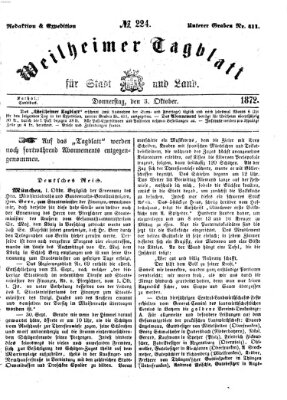 Weilheimer Tagblatt für Stadt und Land Donnerstag 3. Oktober 1872