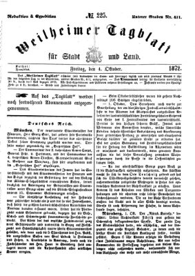 Weilheimer Tagblatt für Stadt und Land Freitag 4. Oktober 1872