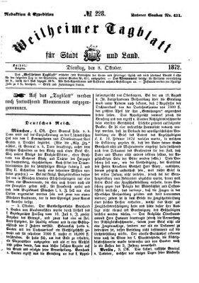 Weilheimer Tagblatt für Stadt und Land Dienstag 8. Oktober 1872