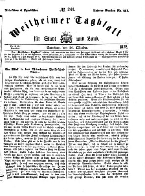 Weilheimer Tagblatt für Stadt und Land Samstag 26. Oktober 1872