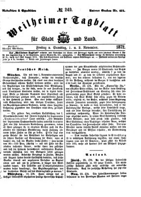 Weilheimer Tagblatt für Stadt und Land Freitag 1. November 1872