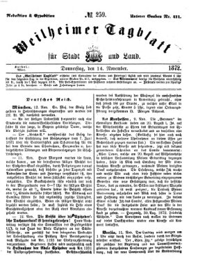 Weilheimer Tagblatt für Stadt und Land Donnerstag 14. November 1872