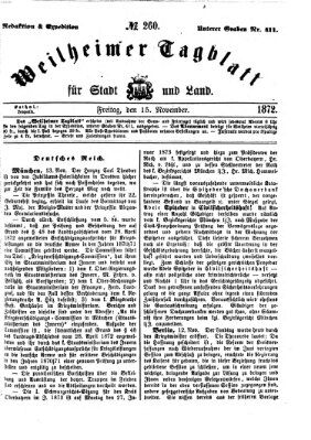 Weilheimer Tagblatt für Stadt und Land Freitag 15. November 1872