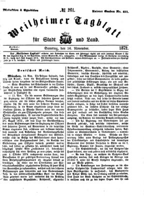 Weilheimer Tagblatt für Stadt und Land Samstag 16. November 1872