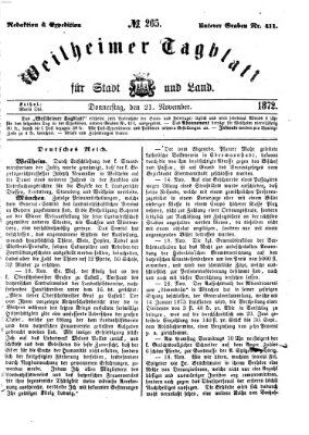 Weilheimer Tagblatt für Stadt und Land Donnerstag 21. November 1872