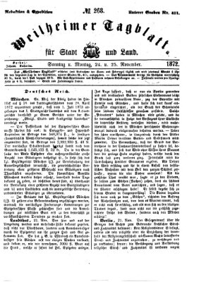 Weilheimer Tagblatt für Stadt und Land Montag 25. November 1872