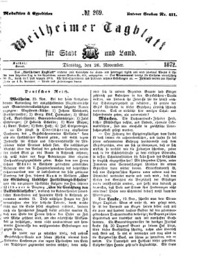 Weilheimer Tagblatt für Stadt und Land Dienstag 26. November 1872