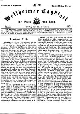 Weilheimer Tagblatt für Stadt und Land Freitag 29. November 1872