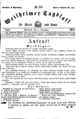 Weilheimer Tagblatt für Stadt und Land Mittwoch 4. Dezember 1872