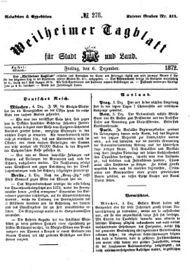 Weilheimer Tagblatt für Stadt und Land Freitag 6. Dezember 1872