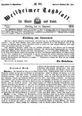 Weilheimer Tagblatt für Stadt und Land Dienstag 10. Dezember 1872