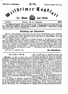 Weilheimer Tagblatt für Stadt und Land Freitag 13. Dezember 1872