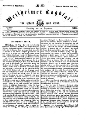 Weilheimer Tagblatt für Stadt und Land Samstag 14. Dezember 1872