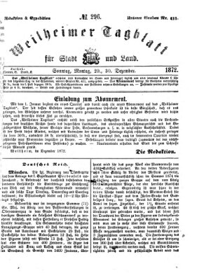 Weilheimer Tagblatt für Stadt und Land Montag 30. Dezember 1872