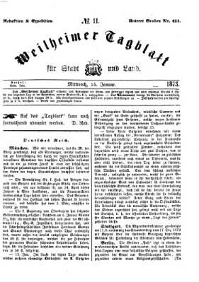 Weilheimer Tagblatt für Stadt und Land Mittwoch 15. Januar 1873