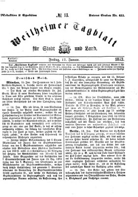 Weilheimer Tagblatt für Stadt und Land Freitag 17. Januar 1873